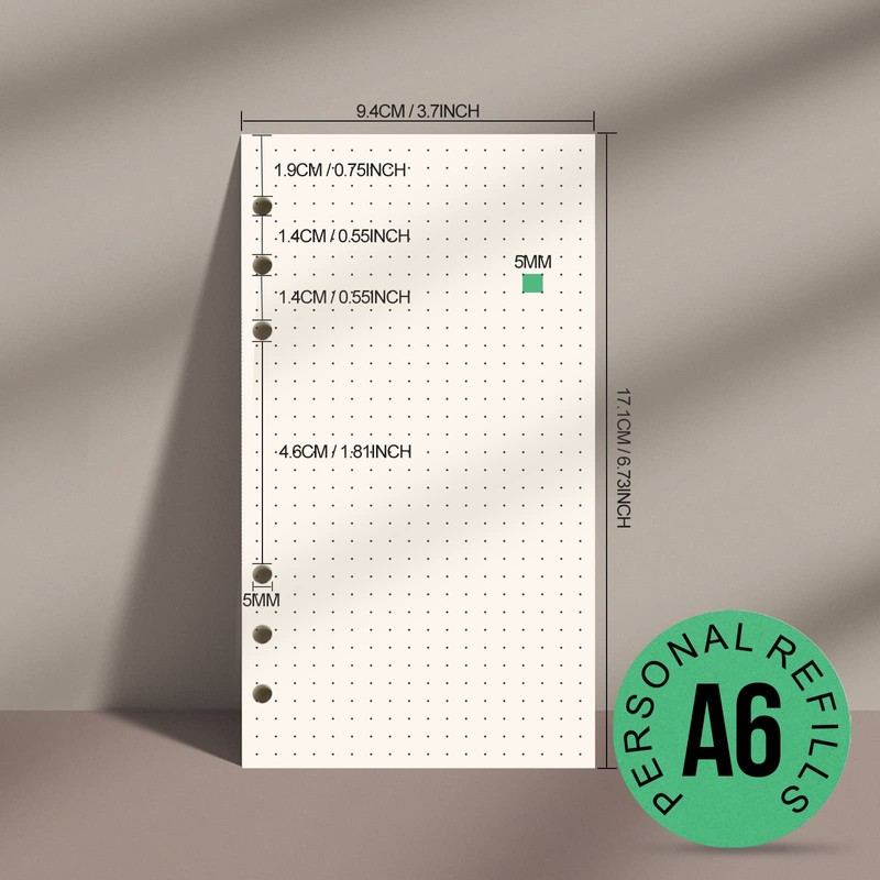 FANDAMEI 180 Sheets/360 Pages A6 Refills Dotted Paper, 100 GSM