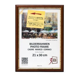 3-B Bari Rustic Picture Frame, Dark Brown/Gold, 21 x 29.7 cm (A4), Wooden Frame, Pine Photo Frame, Portrait Frame with Acrylic Glass