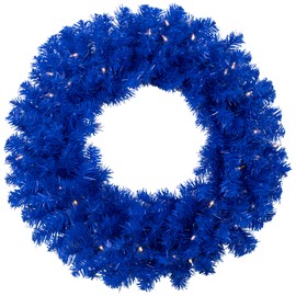 Northlight Pre-Lit Artificial Pine Christmas Wreath - 24" - Royal Blue - Clear Lights