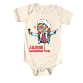 Little Groupies JANIS LOLLIPOP-LIN Baby Onesie, 100% Cotton, Sizes 3-24m, Girl-Babies, Rock Band Baby Bodysuit (Natural, 12-18 months)