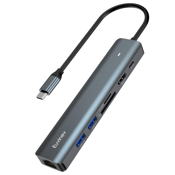 Euvinev USB C Hub Multiport USB Hub Extender, Upgrade 4K