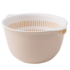 Youka Kitchen Strainer Drain Basket, 2 in 1 Strainer Bowl Set, PP Plastic, BPA Free, Double Layer, Removable, for Washing Vegetables and Fruits (Round, Orange)