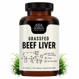 Lonvera- Cápsulas de hígado de res alimentado con pasto | Suplemento de hígado desecado | Pastillas de hígado liofilizado | 30 porciones