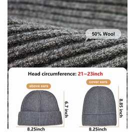 Wool Fisherman Beanies for Men Women, Short Knit Fall Winter Warm Beanie, Watch Cap, Cuffed Trawler Hats, Skull Caps Grey