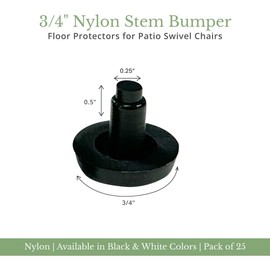 Jejavu 3/4 inches Nylon Stem Bumper, Glides, Floor Protectors for Patio Swivel Chairs, Pack of 25 (Black)