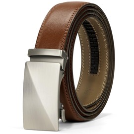 IGOLUMON Cinturones Hombre Cinturón de Piel para Hombre Ajustable Cortable Cinturones Hombre Piel Hebilla Automática Trinquete Ancho 3.5cm Marrón
