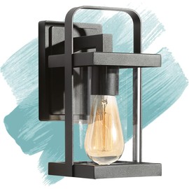 Uolfin Farmhouse Outdoor Wall Light, Black Waterproof Porch Light Fixtures with Clear Glass, Anti-Rust Exterior Wall Lantern for Front Door, Garage, Yard and Corridor