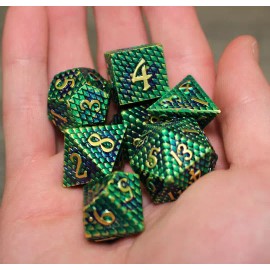 Do Dragao Gaming Dragon Emerald Wyrm Scales - 7 Piece Metal Polyhedral DND RPG 5e Dice Set