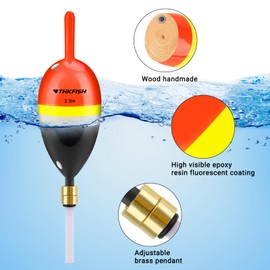 THKFISH Angeln Bobber, Holz Slip Bobber für die Fischerei, Angeln Schwimmer mit Bass Anhänger für Crappie, Walleye, Lachs Angeln 5 Pcs (Orange -Black, 8.5gr-5PCS)