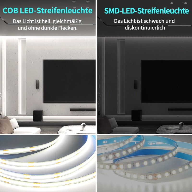 Yeewhale Cob LED Strip 15 m, App Control, with Remote
