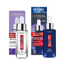 LOreal Paris Serum Facial Anti Arrugas Acido Hialuronico Revitalift  LOréal Paris Serum Facial Noche con Retinol Revitalift                           
