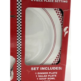 Emeril's Emeril Bistro Checked 4 Piece Place Setting Dinner / Salad Plate Bowl Mug NEW