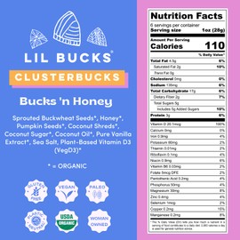Lil Bucks Clusterbucks Grain-Free Gut Friendly Clusters made with Sprouted Buckwheat and Vitamin D, Gluten Free Snack (Bucks 'n Honey, 3 Pack)