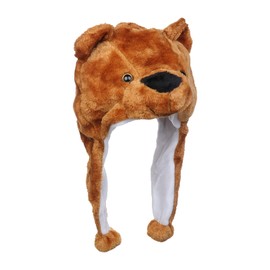 JK Home 2-in-1 Hat with Earflaps Scarf Set Cute Plush Animal Hat Cosplay Costume Headwear Warm Soft Cozy Hats for Kids Adults One Size Novelty Headgear Photo Props Brown Bear