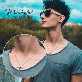 OIDEA Mirror Stainless Steel Bikers Airplane Aircraft Model Pendant Necklace for Men,Silver