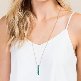 Coai Unisex Necklace with Hexagonal Gemstone Pendant, Base Metal, Aventurine Green