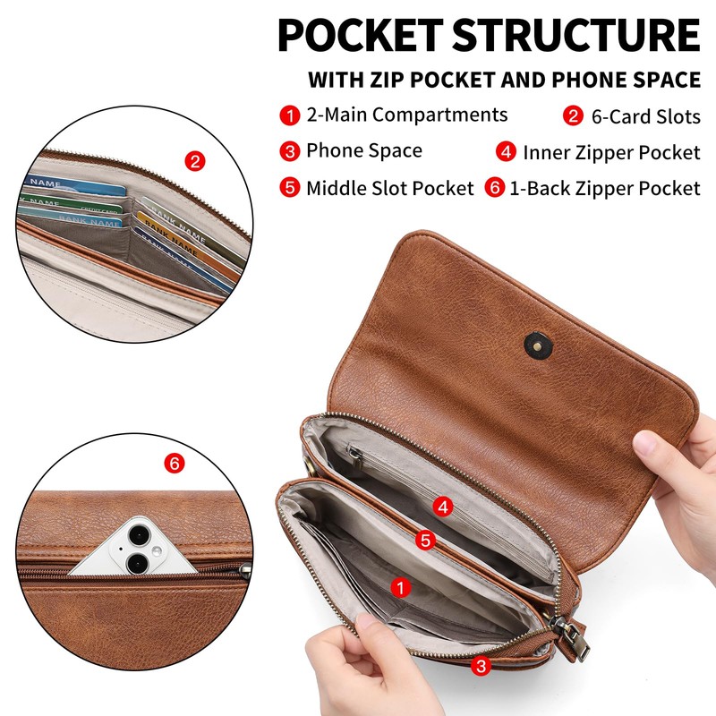 LEEXTON Women's Cross-Body Shoulder Bag, Pochette, 2-Way, Genuine Leather, Lightweight,