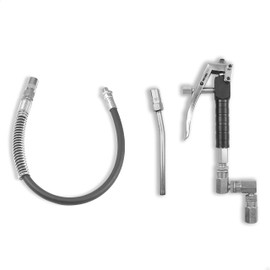 LUBEFLEX Control Handle Valve - Flex. spout 4 Jaws Coupler for Grease Pump, Heavy Duty High Pressure 7,500 PSI, 1/4 inch NPT(f) Inlet with 360 Degree Z Swivel (18" Flex. Spout with Spring)