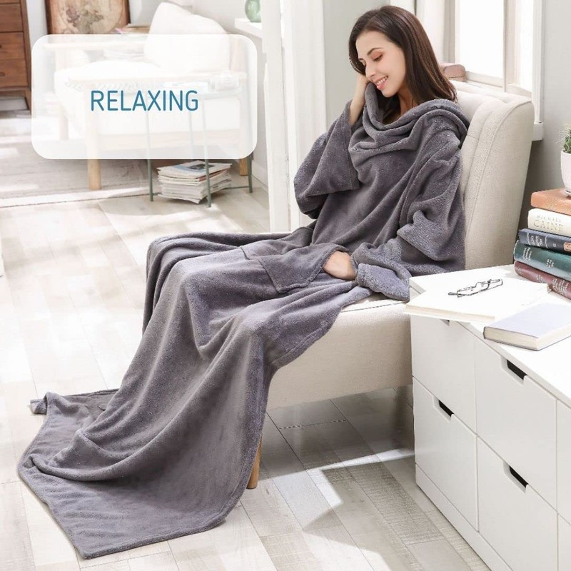 Recalma Cuddly Blanket with Sleeves, Soft Blanket with Sleeves, Warm