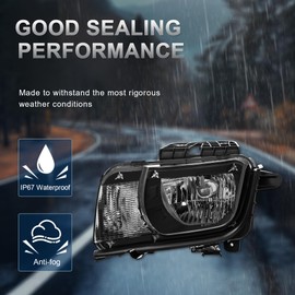 KUIPERAUTO Pair Headlights Assembly Front Lamp Compatible with 2010 2011 2012 2013 Chevy Camaro Black Housing/Clear Lens/Clear Reflector