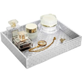 Gurfuy Sliver Jewelry Tray Decorative Tray Perfume Tray Organizer for Home Decoration Used on Nightstand Bathtub Living room Alligator PU Leather Rectangular 10.2"X8.3"X1.8"H