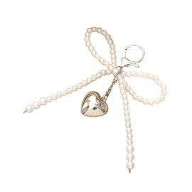 WJR Pearl Bow Bead Keychain Charm Elegant Bowknot Keyring Cute Bag Car Pruse Accessories-pearl heart