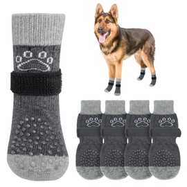 SCENEREAL Dog Socks to Prevent Licking Paws for Hot/Cold Pavement Anti Slip, Dog Shoes for Hardwood Floors, Dog Boots & Paw Protectors with Grippers for Small Medium Large Senior Dogs, Grey XL