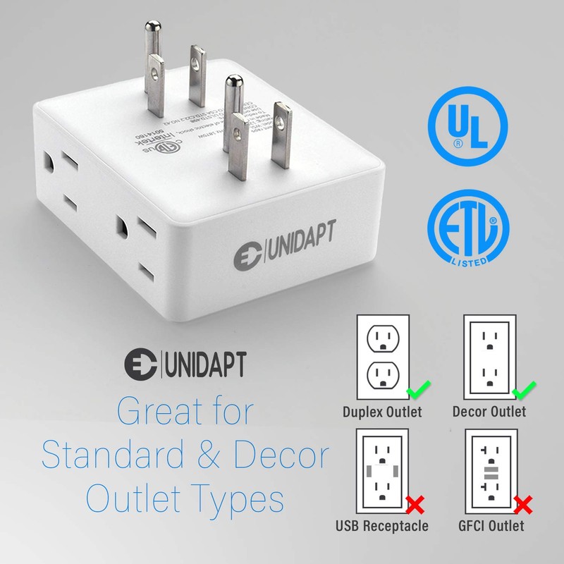 Multi Plug Outlet Splitter, Unidapt Multiple Outlets Extender Adapter with