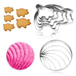 Mexican Bread Mold with 5 Sizes Pig Cookie Cutter, Food Grade Stainless Steel Double Sided Mold Mexican Kitchen Molds for Bread Cookies Cakes Biscuits （Silver）