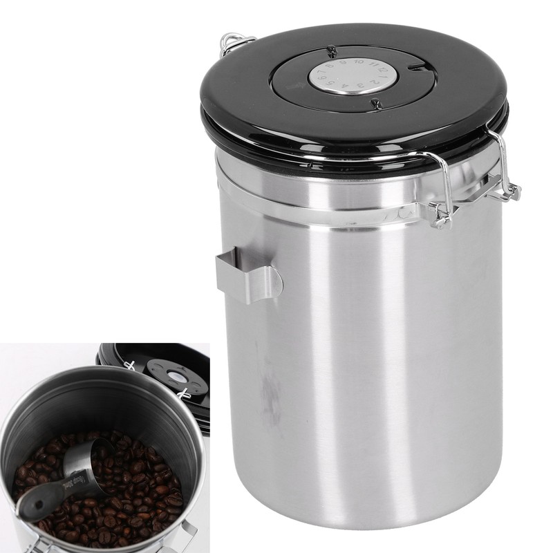 Coffee Beans Canister with Exhaust Valve Stainless Steel Storage Sealing