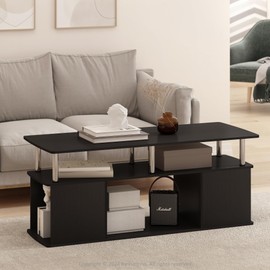 Furinno Jaya Utility Design Coffee Table, Americano, Stainless Steel Tubes