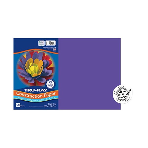Pacon Tru-Ray Construction Paper, 12-Inches by 18-Inches, 50-Count, Purple (103051)