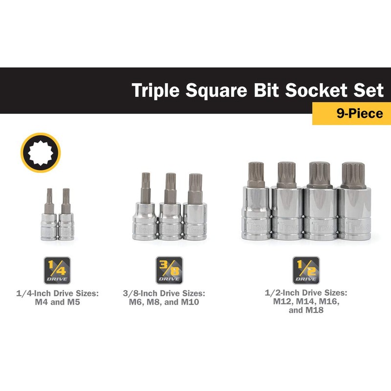 Titan 16144 Triple Square Socket Set - 9 Piece