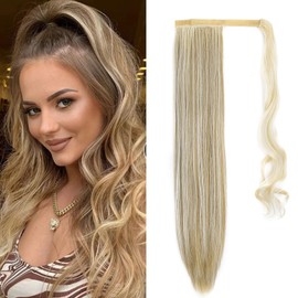 Gairyan 60cm Lang Gewickelt Pferdeschwanz Haarteil Glatt Ponytail Extensions Clip in Zopf Haarverlängerung Kunsthaar Haarteil Gerade Synthetik Haare für Frauen (Dunkel Braun)