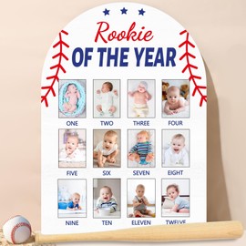 My First Year Photo Board Rookie of the Year Photo Board Baseball One Year Birthday Party Decor First Year Picture Frame 12 Monthly Milestone Wooden Board 1st Year Photo Banner for Baby Keepsake Gift