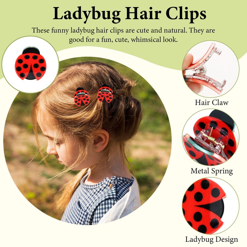 6 Pcs Cute Red Ladybug Hair Cllips, Small Claw Clips
