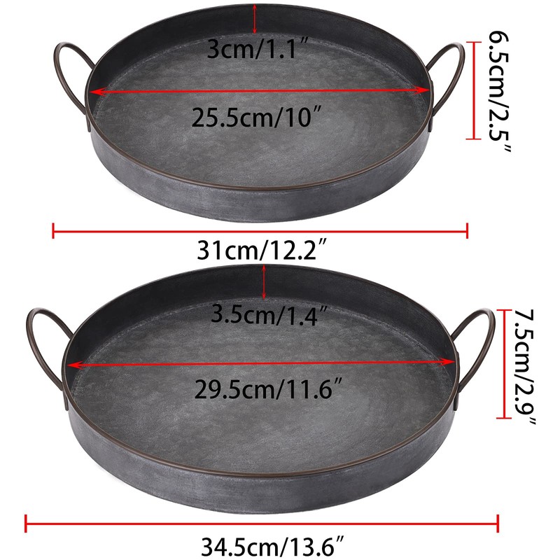 Hipiwe Set of 2 Industrial Style Metal Iron Serving Tray