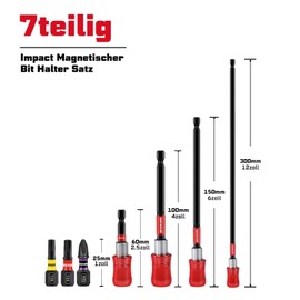 GEINXURN 4-Piece Magnetic Bit Holder Set 60/100/150/300 mm Quick Change Universal Bit Holder Extension Cr-V Steel 1/4 Inch Hex Shank with 3 Pieces 25 mm PZ2 T20 T25 Bit