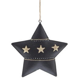 Festive Productions Christmas Black Metal Star Hanging Decoration with Gold Glitter Stars - 12cm - Christmas Decoration For Home - Gift Idea for Christmas - Hanging Christmas Decoration