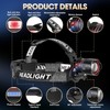 Super Bright LED Headlamp 4 Pack, High Lumen Rechargeable Head