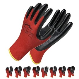 OTECKO Nitrile Coated Gardening and Work Gloves 8-Pair-Pack (Red, Large)