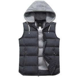 ZSHOW Men's Puffer Vest Removable Hooded Cotton-Padded Vests Outerwear Jackets(Grey,XL)
