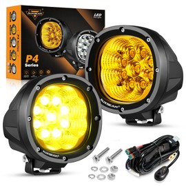 Auxbeam 4 Inch Amber Round LED Driving Light, 2PCS 90W 9000LM Yellow Fog Pods Light Bar Off-Road Flood Work Energy-Efficient Lights with DT Plug Wiring Harness Kit for Truck Jeep Pickup ATV UTV SUV