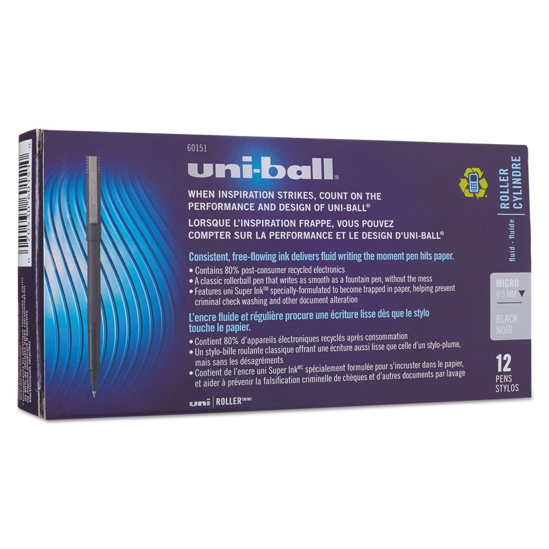 Sanford Uniball Roller Stick Pen, 0.5Mm Micro Point, Black Ink,
