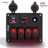 Nilight Led Rocker Switch 4 Gang w/ Usb Charger Voltmeter