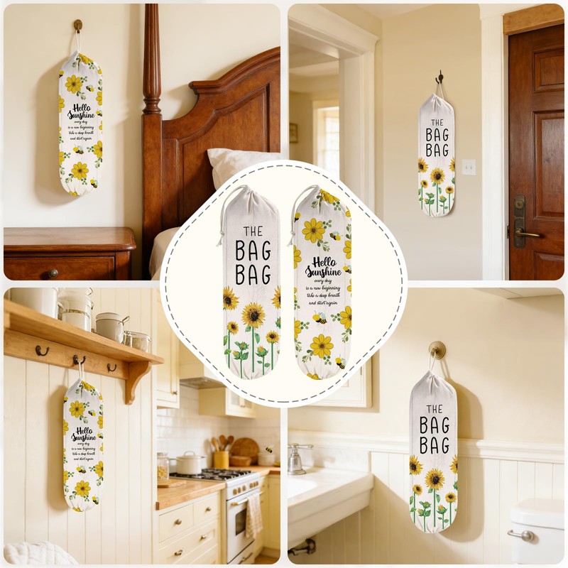 2Pcs Sunflower Plastic Bag Holder for Kitchen Essentials, Reusable Hanging