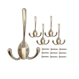Mokife Pack of 5 Vintage Coat Hooks, Silver Triple Hooks, Retro Wall Hooks, Heavy Duty for Bedroom, Bathroom, Kitchen, Office