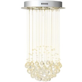 Tangkula Modern K9 Crystal Raindrop Chandelier, Flush Mount LED Ceiling Light Fixture for Living Room, Dining Room and Bedroom, 5 GU10 Lights Required, 31.5 x 15.5 inches