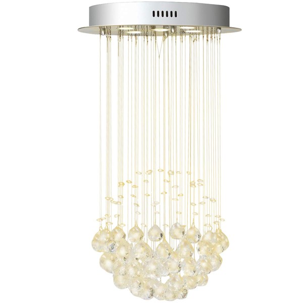 Tangkula Modern K9 Crystal Raindrop Chandelier, Flush Mount LED Ceiling