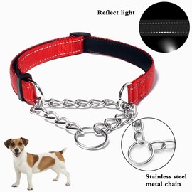 PUROAYET Martingale Collar for Dogs Reflective Nylon Dog Training Collars Soft Padded No Pull Adjustable Collars Stainless Steel Chain Collar for Large/Medium/Small Dogs (Red,S)